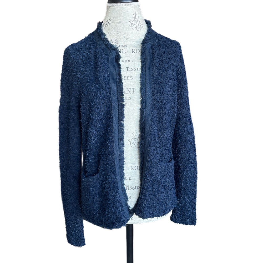 J. McLaughlin Navy Textured Open Front Lady Jacket, Size Medium